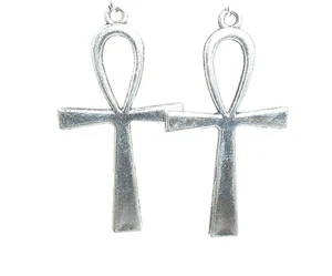 Nuevos Pendientes Colgantes Extra Grandes Hermosos ANKH Tono Plata Pulida 3" de Largo - Imagen 1 de 3