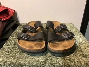 Birkenstock Arizona Crosstown Black Leather Double Strap Slides Sandals Shoes 13 - Picture 1 of 7