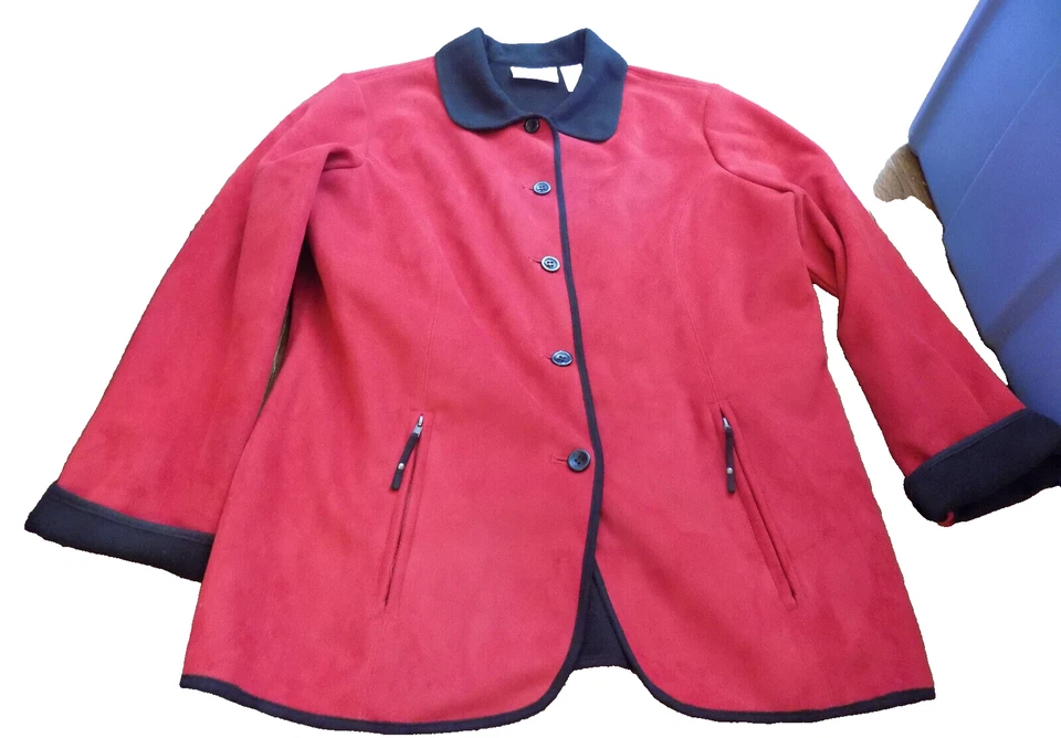 Blazer ALFRED DUNNER Forrado de Vellón Talla 10P Rojo con Borde Negro Cuello Peter Pan Usado en Excelente Condición Foto 1 de 4