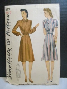 Vestido Vintage Patrón Simplicidad 3990 Misses Talla 14 Busto 32" Pliegues 1941 - Imagen 1 de 10