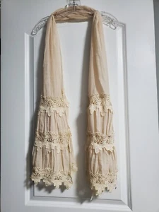 Indigo Soul Vintage Schal beige Spitze Häkelborte groß Boho Hippie Cottagecore - Bild 1 von 9