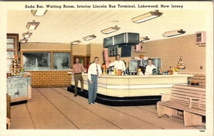 LAKEWOOD NEW JERSEY SODA BAR SALA D'ATTESA INTERNO LINCOLN BUS TERMINAL CARTOLINA - Foto 1 di 2
