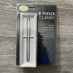 Vintage Parker Classic Gold Trim Ballpoint Pen Stainless Steel NIB - Picture 1 of 2