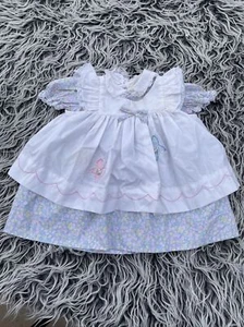 Vintage Baby Girls White Floral Butterfly Pinafore Ruffle Dress 0-9 Months - Picture 1 of 10