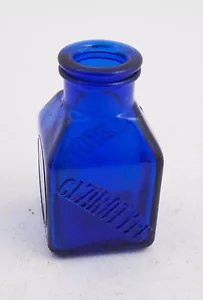 Botella de tinta clarotipo azul cobalto en relieve (E2L) antigua vintage - Imagen 1 de 7