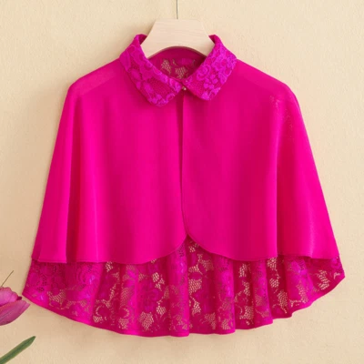 Women Chiffon Lace Shawl CapeShrug Bolero Capelet Jacket Coak Hollow Out Tops - Image 1 of 4