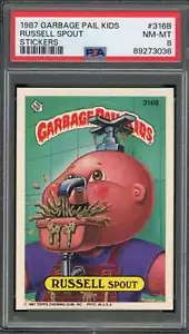 Russell Spout Stickers Card 1987 Garbage Pail Kids #316b PSA 8 - Picture 1 of 2