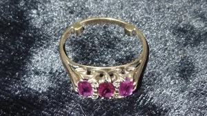 Natural 3 ruby and 4 diamond 9ct yellow gold ring - Picture 1 of 6