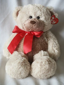 Ty Plush Sugarbeary Bear Classic with Red Bow & Tag Tan & Brown - Picture 1 of 10