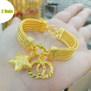 Thai Gold 24k Solid Bracelet Yellow Chain Pendant Weight 2 Baht Jewelry 15-20 cm - Picture 1 of 2
