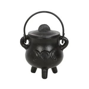 Cast Iron Cauldron With Handle Triple Moon Design 7.5cms Wiccan Pagan Witch - Picture 1 of 2