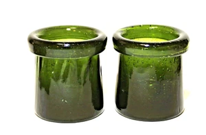 Votive Candle Holders Green Glass Seed Bubbles Set 2 - Picture 1 of 5