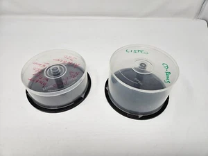 2 Pcs CD Storage Bin Dvd Holder Empty Bucket Disc Cake Boxes Used *FREE UK SHIP - Afbeelding 1 van 3