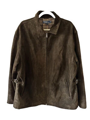 Chaqueta De Colección Polo Ralph Lauren Marrón Gamuza Mezcla Cuero Forrada Hebilla XL Foto 1 de 4