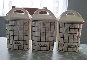 Ditmar Urbach Lustre Canisters x 3 Czechoslovakia 1919-1938 Vintage Flour Sugar - Foto 1 di 16