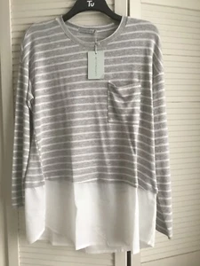 Cotton Club Grey White Striped Long Sleeved Top Size L/XL BNWT - Picture 1 of 10
