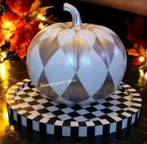 Mackenzie Style Silver White Harlaquin Pumpkin Fall Thanksgiving Halloween Decor - Picture 1 of 6