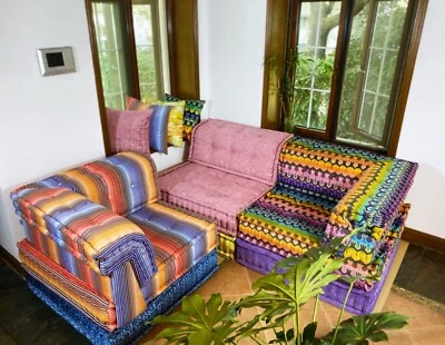 French Daybed Mah Jong Sofa Modular Sectional Sofa Couch Pink Purple Full Set - Image 1 of 4