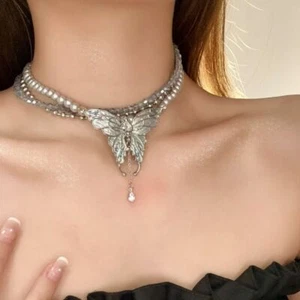 Rhinestone 3 Layer Beaded Necklaces Advanced Sense Multilayered Choker Girls - Picture 1 of 7
