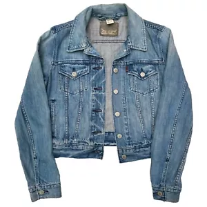 Levi's Cropped Faded Blue Button Trucker Denim Jacket Women's Size S/M - Picture 1 of 13