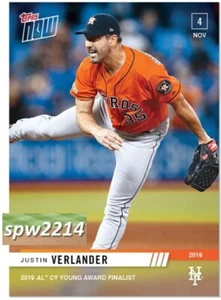 2019 Topps Now Justin Verlander #OS16 AL Cy Young Award Finalist - Picture 1 of 1
