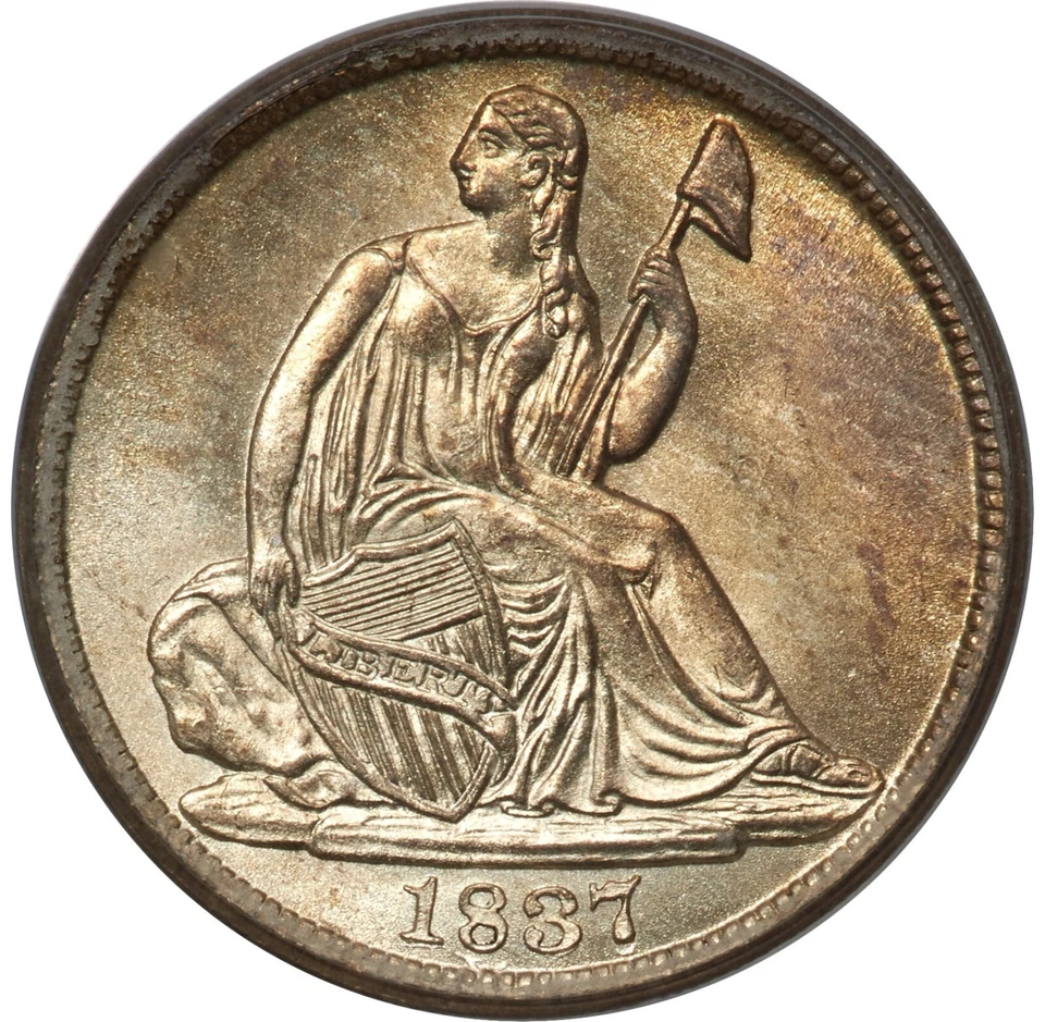 1837 Seated Half Dime - No Stars Large Date - PCGS MS66 CAC - SUPER PQ LOOKS 67! - Image 1 of 4