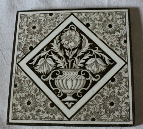 MINTON antique vintage tile AESTHETIC FLOWERS BOUQUET IN VASE Cover