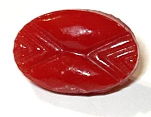 Vintage Red Oval Glass Button Self Shank Textured Design 7/16 x 1/4" - Picture 1 of 7