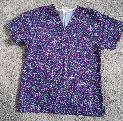 EUC SMALL PURPLE SCRUB TOP BY PEACHES CUTE GEOMETRIC  - Image 1 of 3
