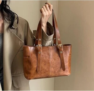 PU Leather Tote Bag Women Simple Shoulder Bag Ladies Purse Satchel Shoulder Bag - Picture 1 of 6