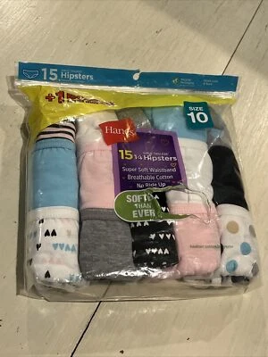 NWT Hanes Girl's Size 10 Cotton Hipsters 10-Pack Underwear Tag Free Comfort - Image 1 of 4