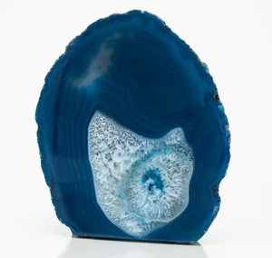 Polished Agate Geode End Half Slab Slice Blue Crystal Quartz 1.50 lbs H2227 - Picture 1 of 9