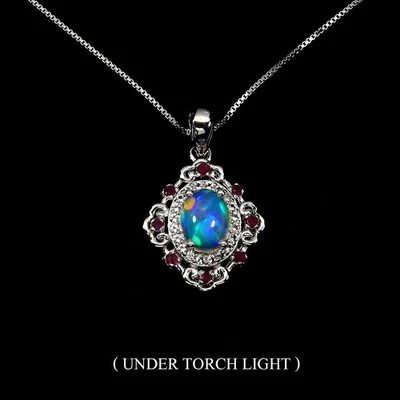 925 Sterling Silver Necklace Oval Fire Opal Ruby Topaz Natural Gemstone Jewelry - Image 1 of 4