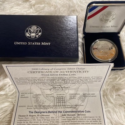 2000-P Library of Congress Commemorative Proof Silver Dollar $1 US Mint COA OGP - Image 1 of 4