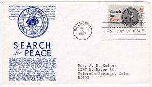 1967 FDC 1326 Lions International; Search for Peace, C. S. Anderson blue cachet - Picture 1 of 1