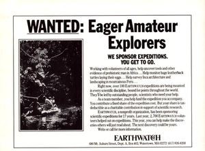 Earthwatch Watertown MA Wanted Eager Amateur Explorers Vintage Print Ad 1990 - Picture 1 of 4