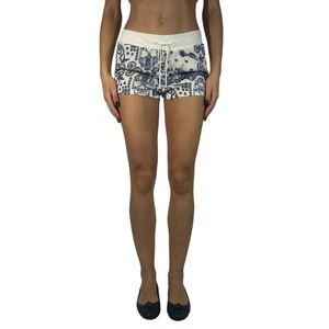 PHILIPP PLEIN Drawstring Shorts 100% Silk Chiffon Pull On Blue White Women's M - Picture 1 of 9