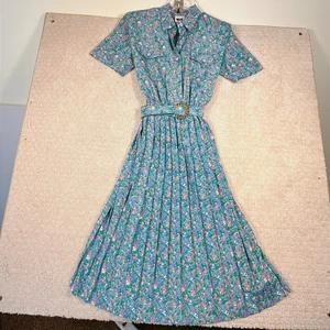 Leslie Fay Vintage Kleid Damen Größe 16 Cottagecore Blumenmuster Gürtel Plissee - Bild 1 von 18