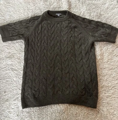 COS Cable Knit Wool Mohair Blend Sweater Olive Green Lightweight Fisherman Sz L - Image 1 of 4