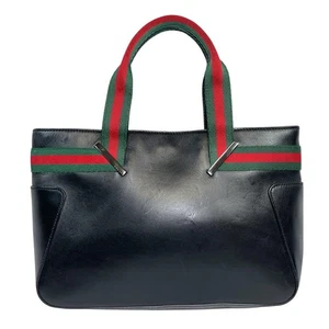 Gucci Mini Tote Handbag Leather Black Sherry Line Used - Picture 1 of 9