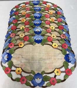 Juego de 6 colchonetas vintage de lino apliques de mano florales corte primavera - Imagen 1 de 7