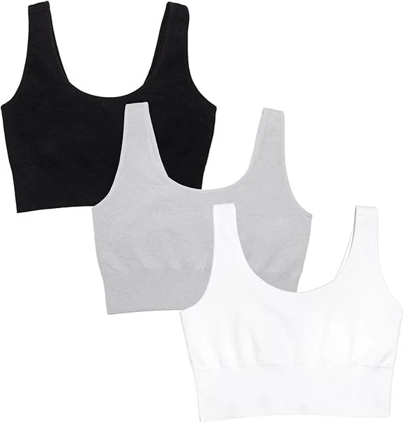 Bralette grande (paquete de 3) Fruit of the Loom Longline Comfort, negro/gris/blanco NUEVO Foto 1 de 4