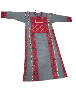 Vestido Gris Vintage Tradición Palestina Hecho a Mano Bordado Thobe (Tatreez) - Imagen 1 de 15
