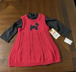 NWT Cherokee Baby Dress & Bodysuit Infant Girls 6M Red Knit  Sparkly - Picture 1 of 8