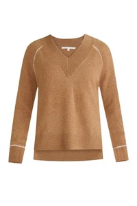 Veronica Beard Preta V Neck Camel Cashmere Whipstitched Sweater Top Size XS - Picture 1 of 8