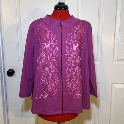 Bob Mackie носимый искусства розовый 3/4 рукав кардиган куртка женщин XL легкий - Изображение 1 из 4