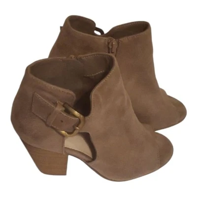 Elegantes botines al tobillo de gamuza tostada con tacón punta abierta para mujer talla 7,5 7-1/2 Foto 1 de 4