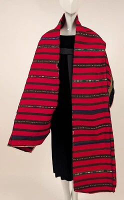 ANTIQUE ETHNIC SCARF / WRAP W SILK VELVET + METALLIC GOLD BULLION BRAID EDGE - Image 1 of 4