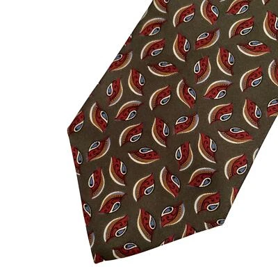 Christian Dior Monsieur Mens Necktie Olive Green Paisley Silk Italy - Image 1 of 4