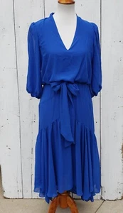 Taylor Womens Blue A-Line Tie Midi Dress Size S NEW - Picture 1 of 4